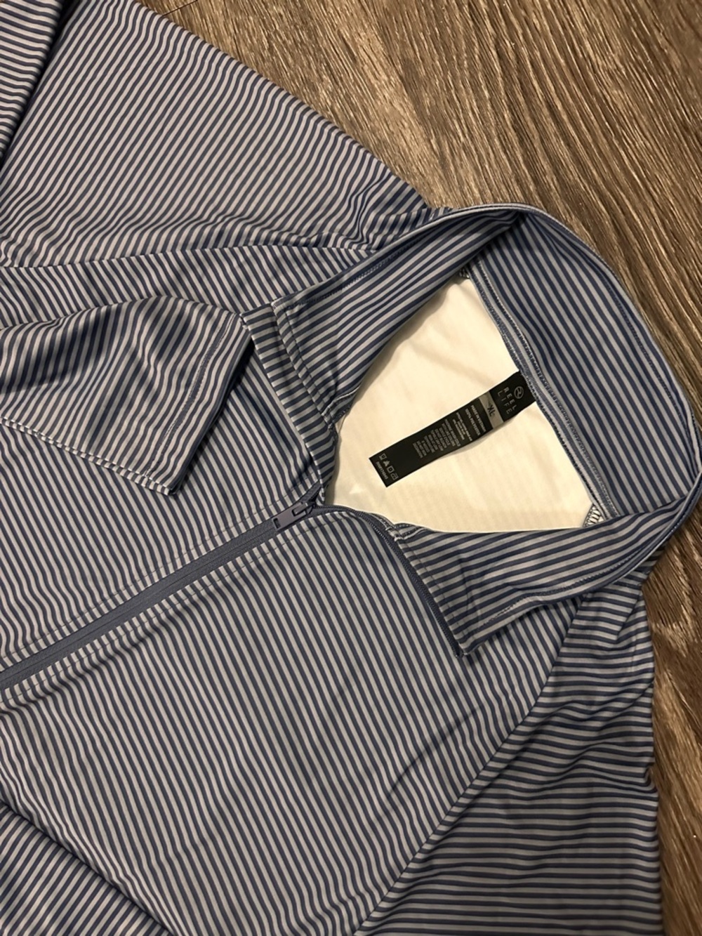 Reel Life Men's M Blue White Striped Collared 1/4 Zip Pullover Activewear Top
